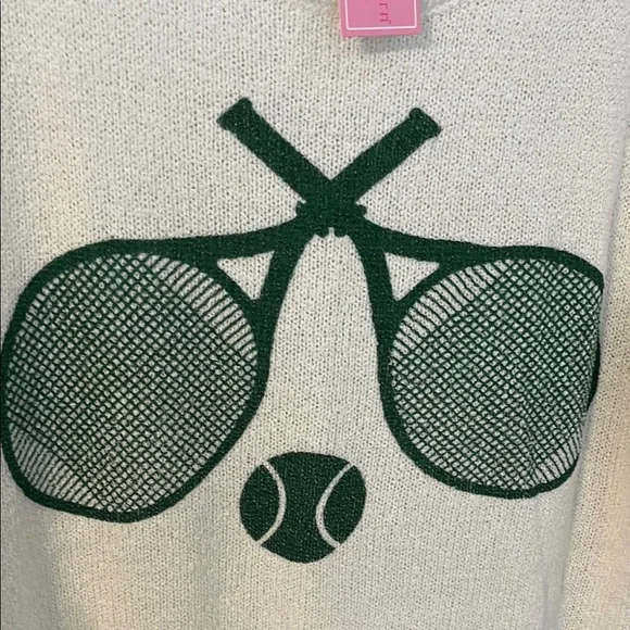 White and Green Crew Neck Sweater with Graphic Design - Picture 3 of 3
